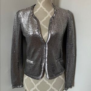 MAJE | Silver Sequin Blazer-  Sz 38 (M)